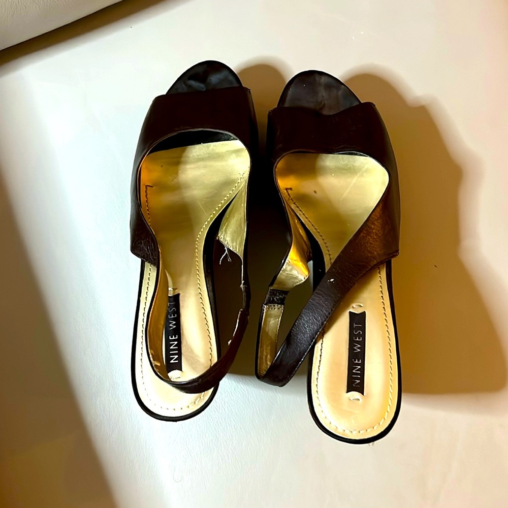 Nine West Dark Brown Open Toe  Platforms